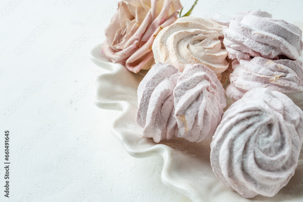 Homemade sweet marshmallow or zephyr, homemade delicate sweet close-up. Homemade sweet marshmallow or zephyr, homemade delicate sweet close-up.