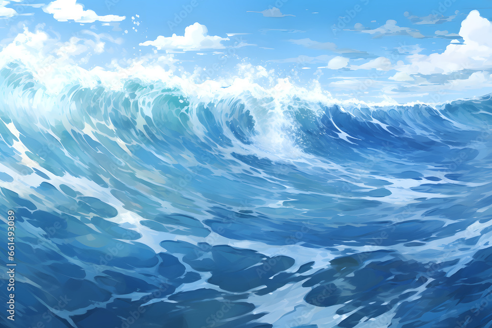 Fototapeta premium Ocean in blue and white in the style of anime art
