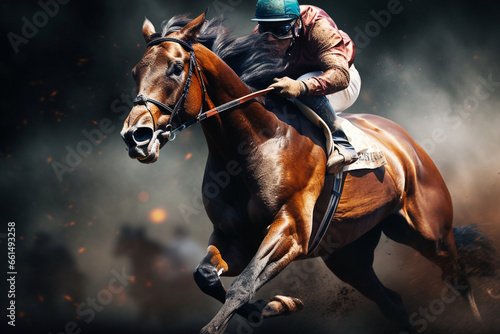 horse racing on a hippodrome, generative ai. the horse gallops at speed. © Alexander Odessa 