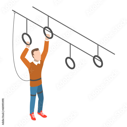 3D Isometric Flat Vector Illustration of Rope Park, Recreational Activities for Adults and Children. Item 4