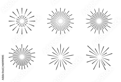 Set of fireworks isolated on a white background. Firework simple black line. Vector illustration object.