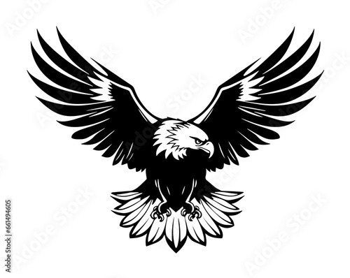 A large wild bird eagle flies with outstretched wings. Vector drawing linear sketch isolated on white background.
