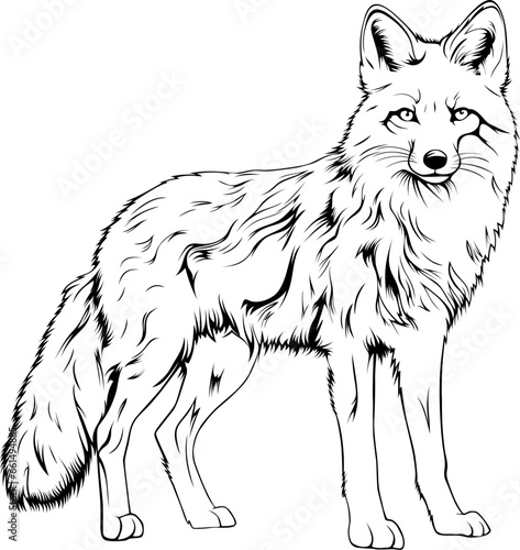 Fox Hand Drawn Realistic Detailed Coloring Book Animal Illustrations