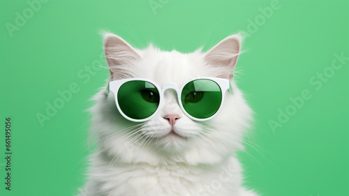 Cool cat concept design, white cat wearing eyes glasses isolated on background,