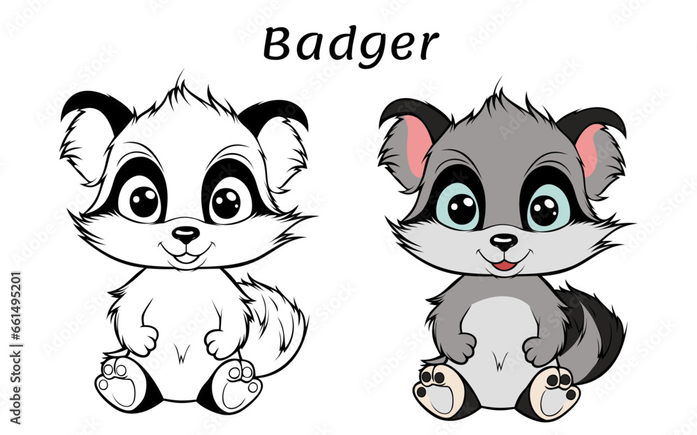 Badger Cute Animal Coloring Book Hand Drawn Illustration for kids Badger Cute Animal Coloring Book Hand Drawn Illustration for kids
