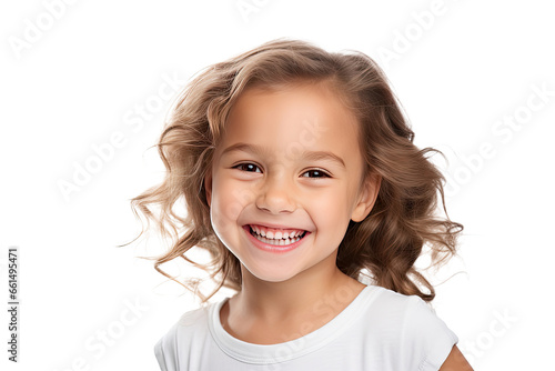 Studio portrait of a cute happy little girl with a beautiful smile isolated on transparent png background. photo