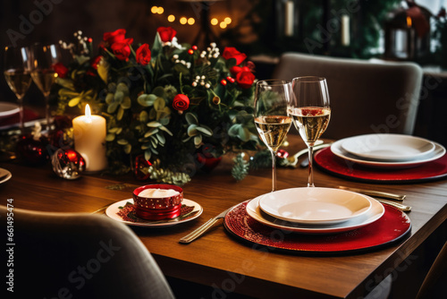Christmas dinner table setting.