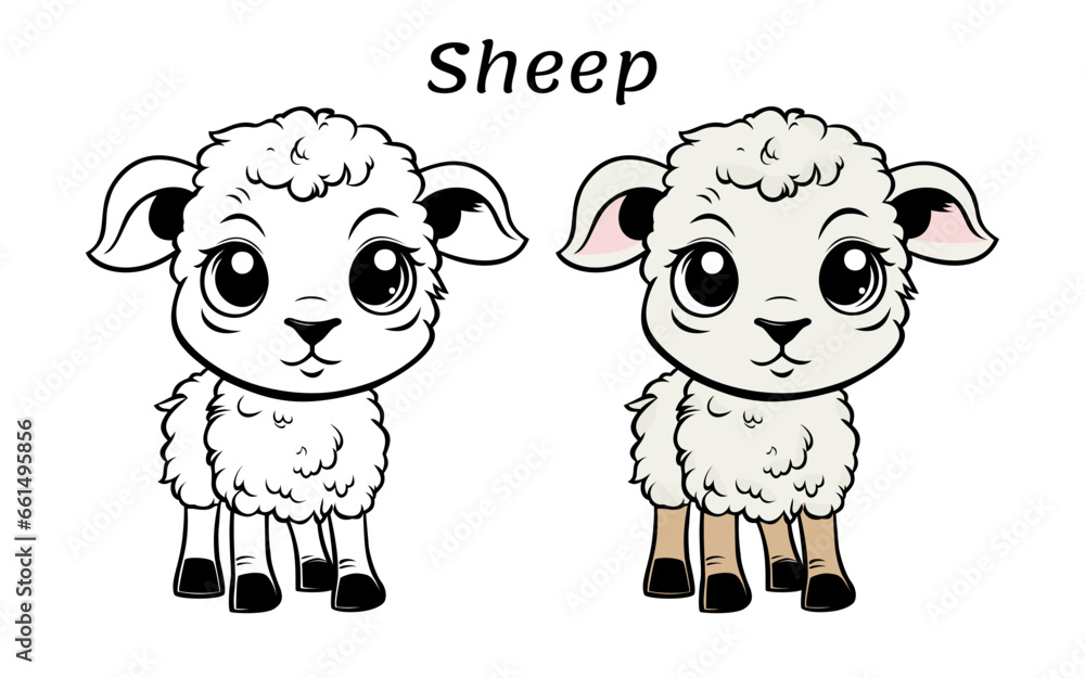 Sheep Cute Animal Coloring Book Hand Drawn Illustration for kids Sheep Cute Animal Coloring Book Hand Drawn Illustration for kids
