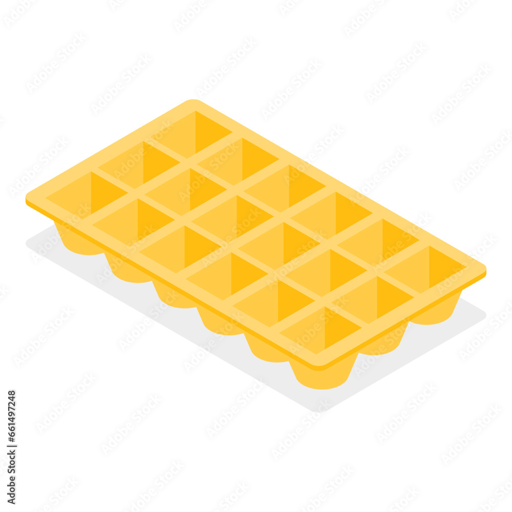 3D Isometric Flat Vector Set of Ice Cubes for Cocktails, Plastic Trays. Item 5