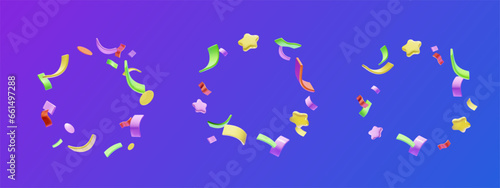 Set of 3D vector confetti frames with space for text. © Alina