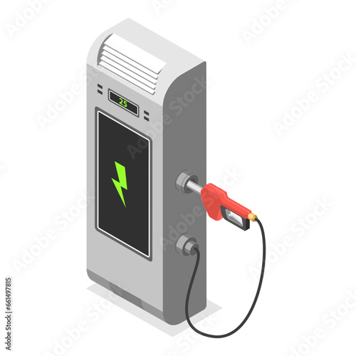 3D Isometric Flat Vector Set of Electromobile Charging Station, Charging Station for Electric Car. Item 4