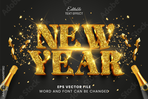 New year luxury glittery golden 3d editable vector text effect