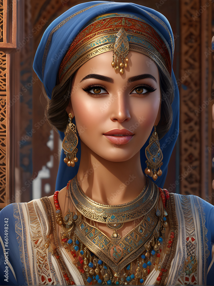 Graceful Moroccan Beauty: Young Woman in Traditional Attire. generative AI