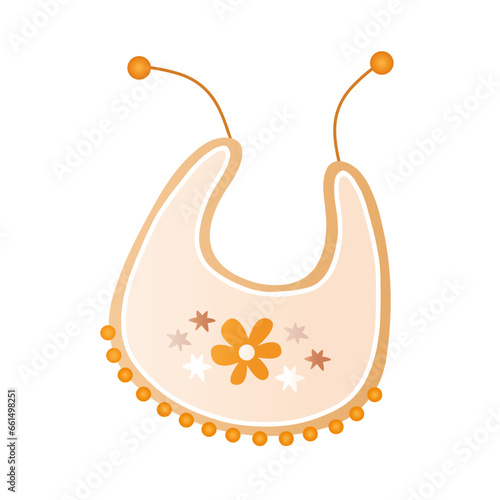 Baby bib with images of little stars and flowers
