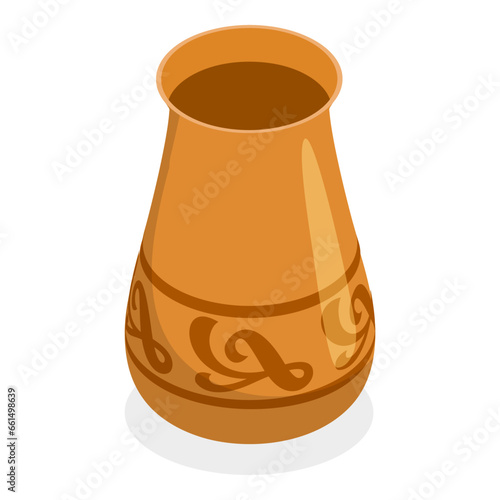 3D Isometric Flat Vector Set of Vintage Ceramic Items, Clay Pottery. Item 1