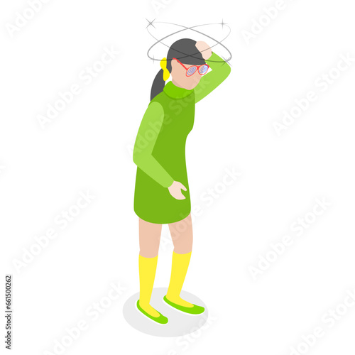 3D Isometric Flat Vector Illustration of Child Dizziness, Kids are Feeling Vertigo or Fainting. Item 1