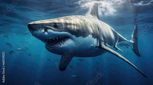 Great White Shark deep ocean, close up © Fadil