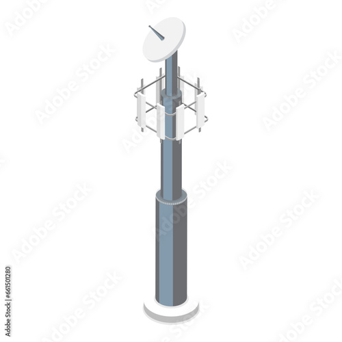 3D Isometric Flat Vector Set of Telecom Towers, Communicating Radio Constructions. Item 3