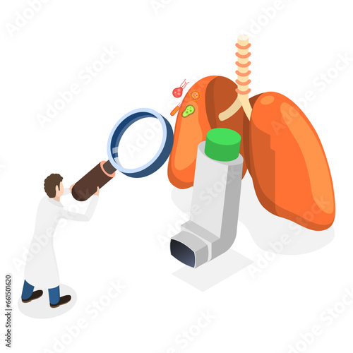 3D Isometric Flat Vector Illustration of Lung Disease, Respiratory System Examination and Treatment. Item 3