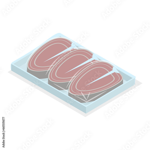Fototapeta Naklejka Na Ścianę i Meble -  3D Isometric Flat Vector Set of Frozen Meat, Vacuum-packaged Food. Item 3