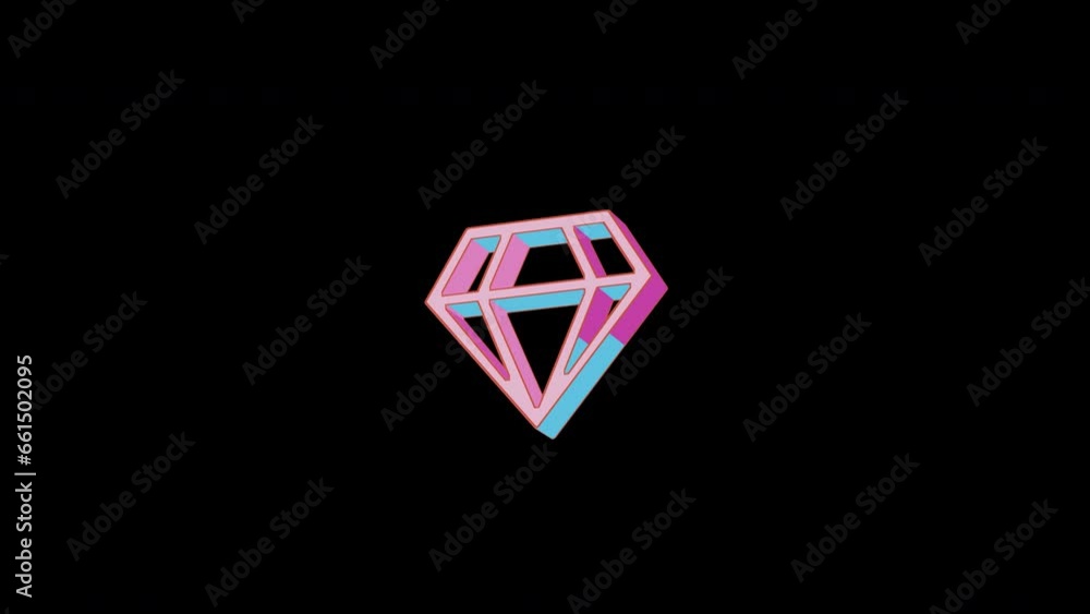 Bright gem icon is jumping merrily. Retro style. Alpha channel black. Looped from frame 120 to 240, Alpha BW at the end Bright gem icon is jumping merrily. Retro style. Alpha channel black. Looped from frame 120 to 240, Alpha BW at the end