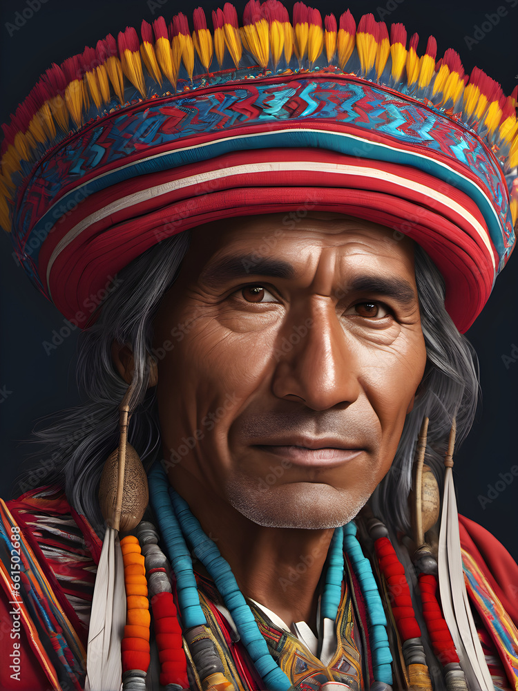 Peruvian Culture: Traditional Portrait of a Proud Man in Native Attire. generative AI