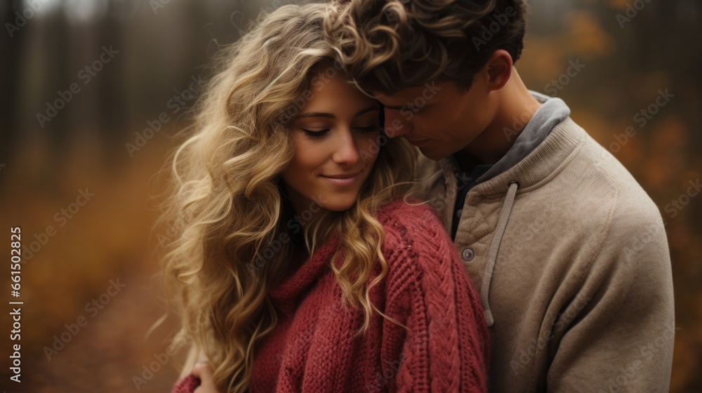 Fototapeta premium a couple in love against the backdrop of an autumn field