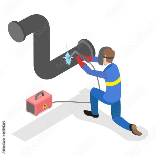 3D Isometric Flat Vector Set of Welder Workers, Professional in Protective Mask and Gloves. Item 2