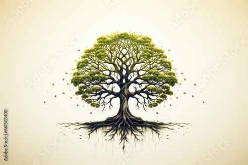 Tree with deep roots - Sustainability Symbolism - Illustration - AI Generated