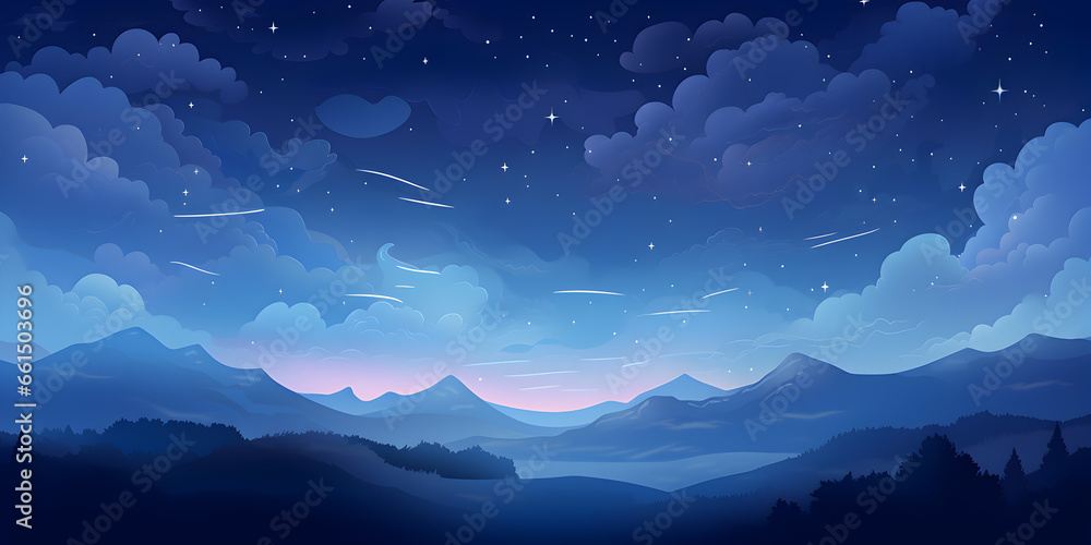 Mountain landscape with starry night sky