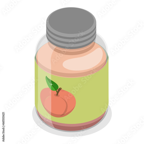 3D Isometric Flat Vector Set of Jam Glass Jars, Natural Oganic Products. Item 4