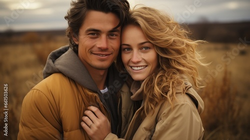 a warm portrait of a couple in love in gray fall