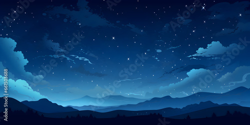Mountain landscape with starry night sky
