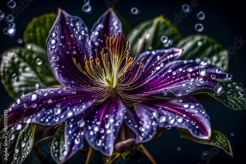 Clematis flower caught in a drop of water 