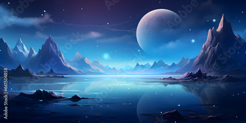 night landscape with moon and lake © Natalina