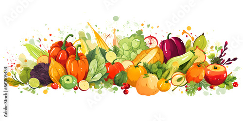 Food and vegetables on white