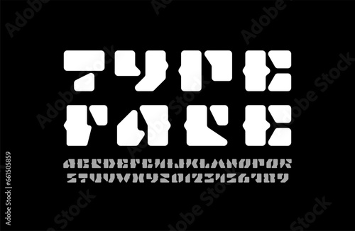 Child alphabet holiday font, kids rounded uppercase letters A, B, C, D, E, F, G, H, I, J, K, L, M, N, O, P, Q, R, S, T, U, V, W, X, Y, Z and numerals 0, 1, 2, 3, 4, 5, 6, 7, 8, 9