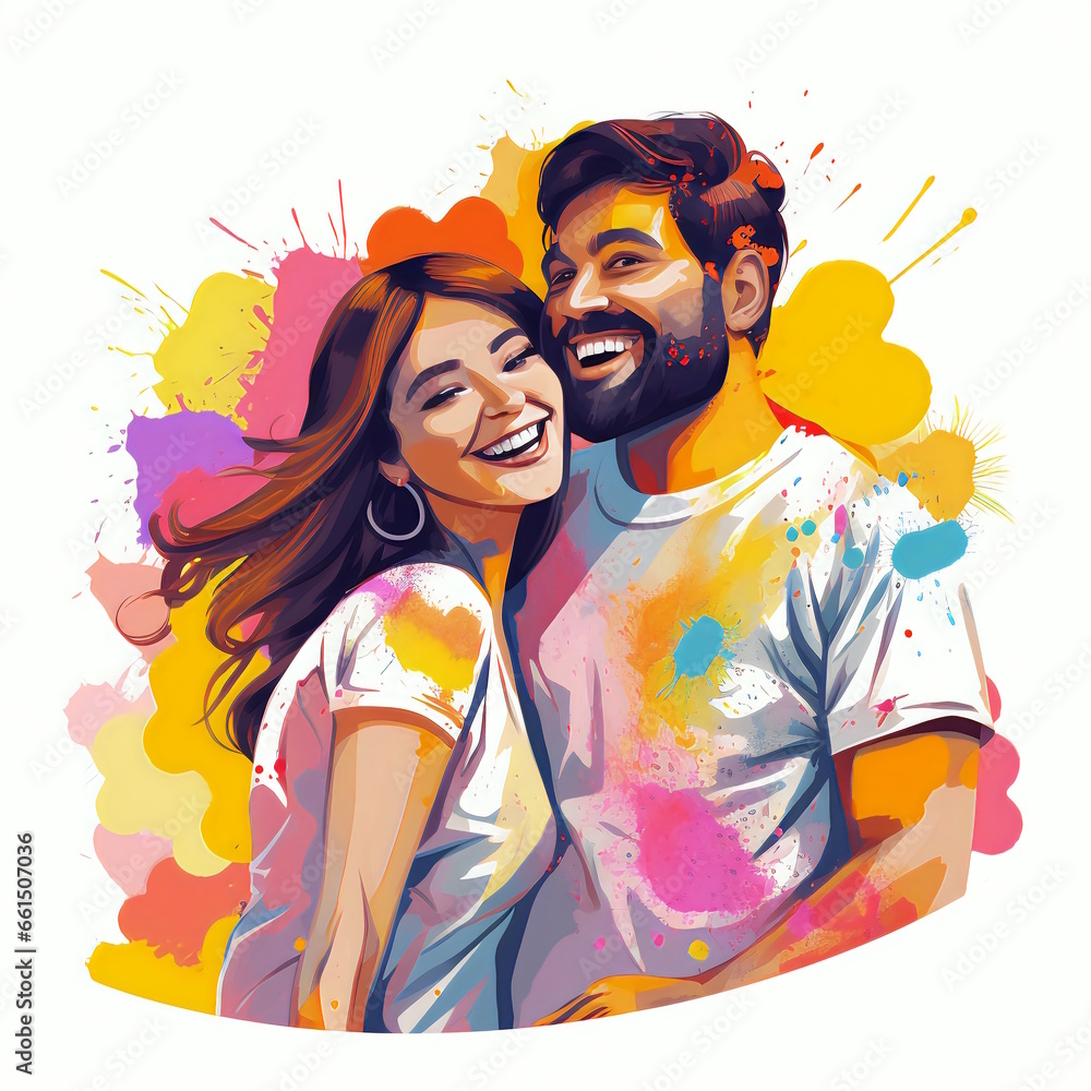Couple Celebrating Holi - Vector Illustration Couple Celebrating Holi - Vector Illustration