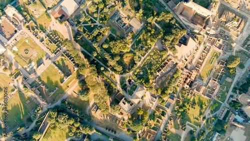 Rome, Italy. Ruins of ancient Rome. Flight over the city. Panorama of the city in the morning. Summer, Aerial View © nikitamaykov