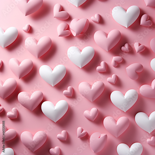 3D paper hearts seamless paternity pink background, Generative AI