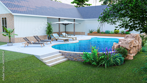 3D modeling and rendering of swimming pool design. photo