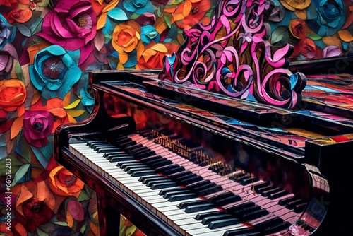 Vibrant piano artwork. Generative AI