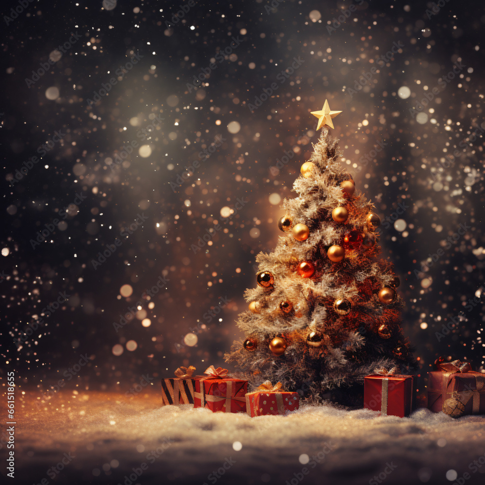 Holiday background with christmas tree - obrazy, fototapety, plakaty 