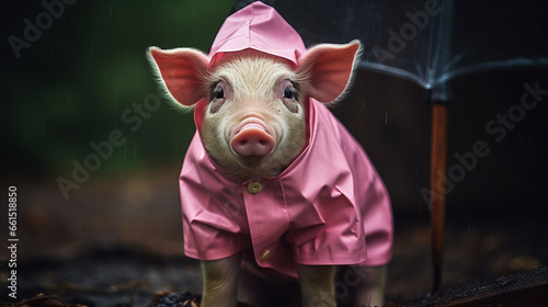 Cute little piggy in a pink coat. AI Generated ©  iiulia