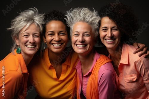 Joyful group portrait of middle-aged women celebrating life and friendship photo