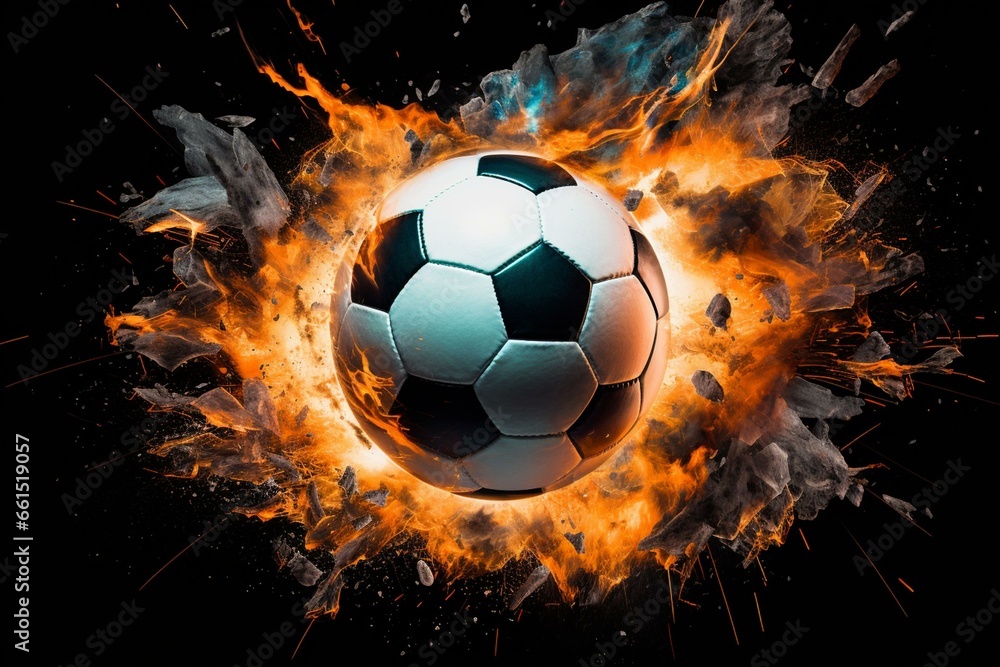 Naklejka premium Soccer ball exploding. Generative AI