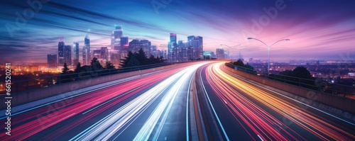 High speed motion blur from cars on a highway at twilight
