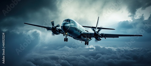 Dark silhouette of cargo plane against cloudy sky