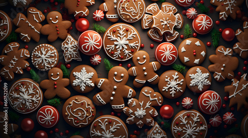 Christmas gingerbread cookies on table. Generative AI