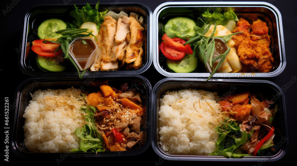 Boxed lunch, Modern thai food lunch boxes in plastic packages. - obrazy, fototapety, plakaty 